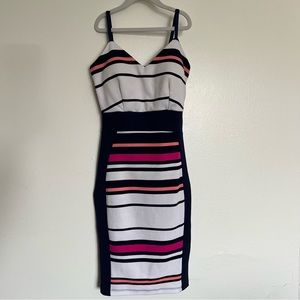 Papaya V-Neck Striped Midi Dress